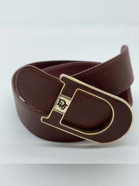Christian Dior 🤎 Brown Leather Belt with Gold 'D' Buckle -Size XS- EUC